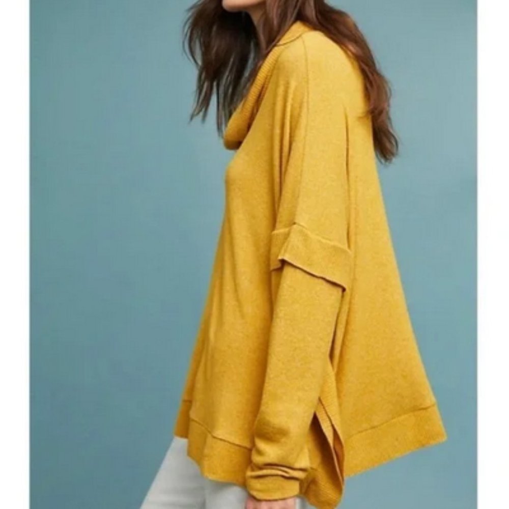 Anthropologie Mustard Yellow Cowlneck Sweater